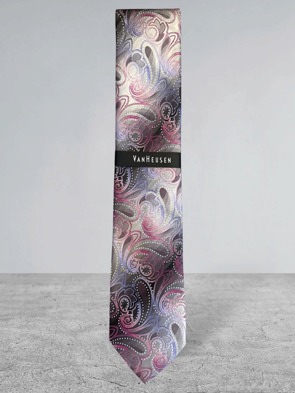 Van Heusen Shaded Paisley Tie Featuring Intricate Purple And Gray Paisley Design